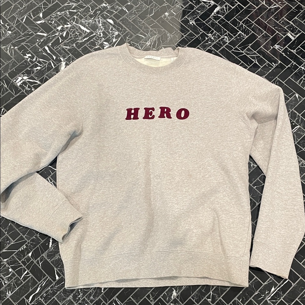 Sandro Light Gray Crewneck Sweater with Red Lettering